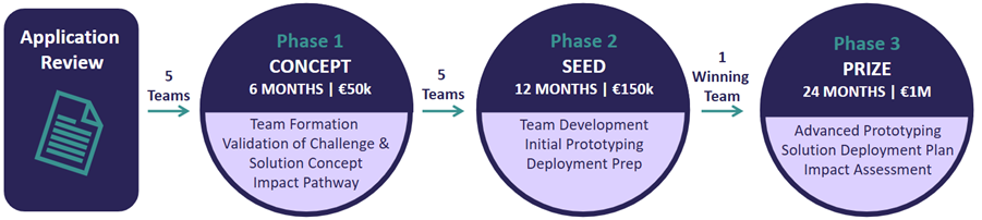 Infographic illustrating the phased funding structure of the Programme as outlined above.
