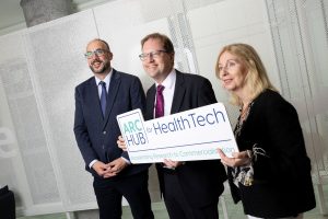 Prof. Garry Duffy, University of Galway and Director of the ARC Hub for HealthTech, James Lawless TD, Minister for Further and Higher Education, Research, Innovation and Science, and Celine Fitzgerald, Interim CEO, Research Ireland